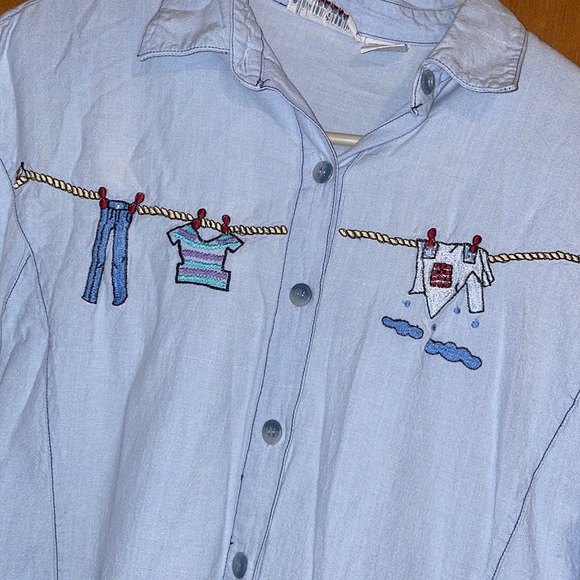 •OH MAMMA•CHAMBRAYS EMBROIDERED MATERNITY BUTTON DOWN COLLAR BLOUSE SIZE MEDIUM - Picture 4 of 6